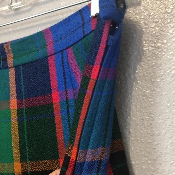 Vintage plaid skirt Women's 8 colorful rainbow acetate pleated whimsical retro - Picture 5 of 10